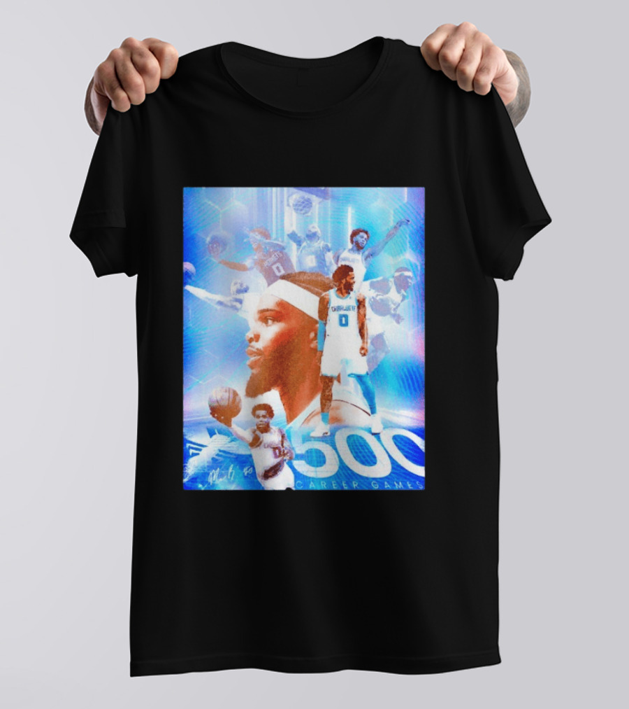Miles Bridges 500 Career Games Collage Charlotte Hornets NBA Basketball T-Shirt