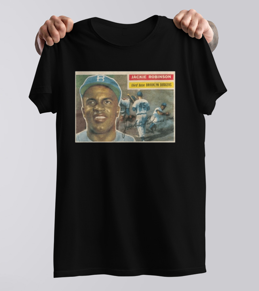 Jackie Robinson 1956 Topps Third Base Brooklyn Dodgers Baseball Card T-Shirt