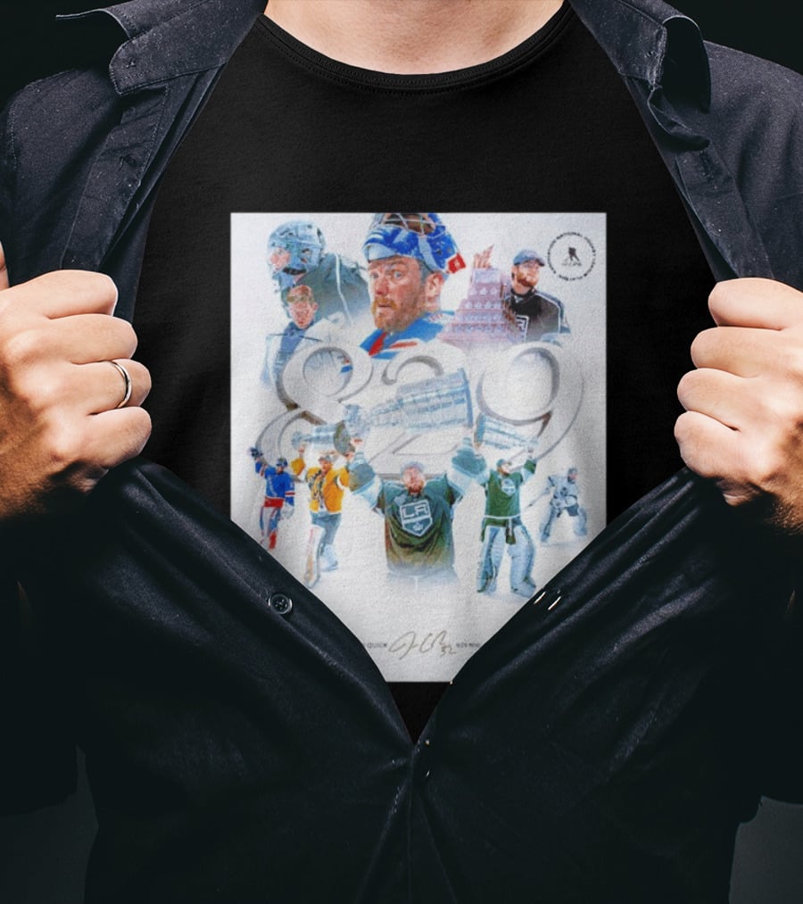 Jonathan Quick 829 NHL Games Collage With Stanley Cup Images T-Shirt