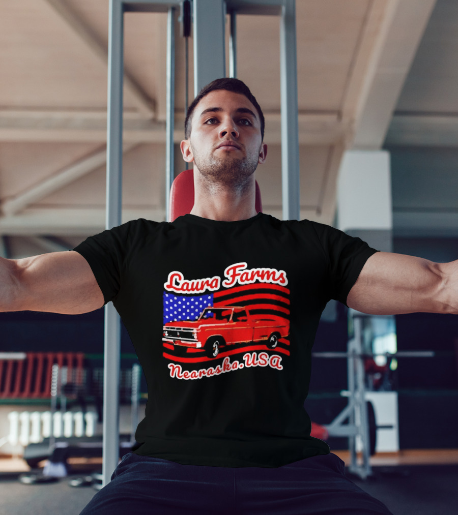 Laura Farms Nebraska USA Vintage Truck American Flag T-Shirt
