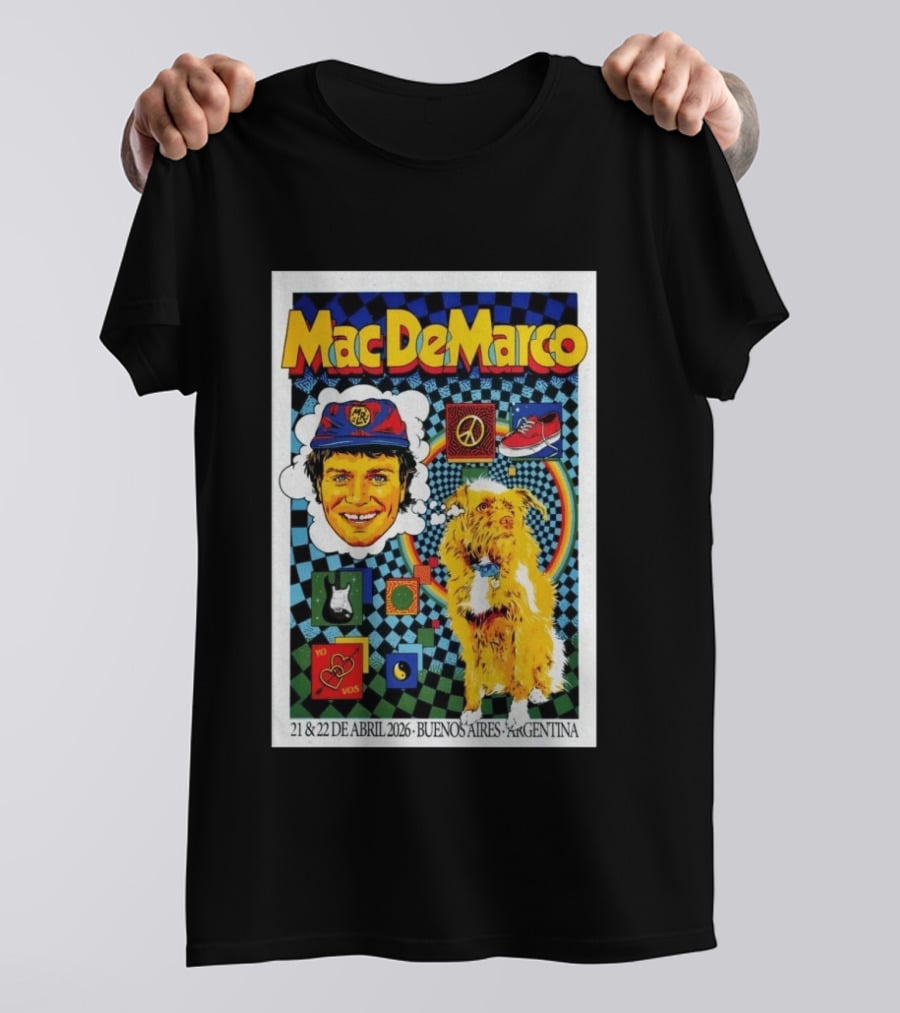 Mac DeMarco 21 22 De Abril 2026 Buenos Aires Argentina Checkerboard Dogg T-Shirt