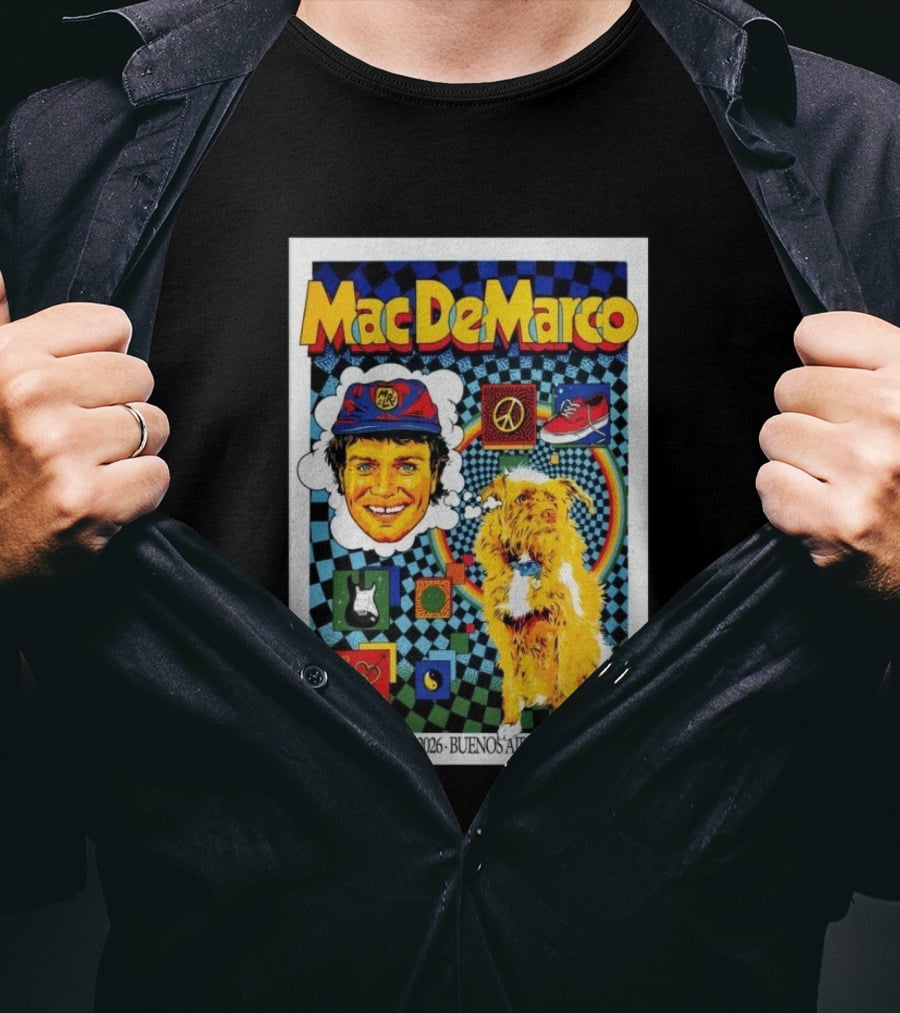 Mac DeMarco 21 22 De Abril 2026 Buenos Aires Argentina Checkerboard Dogg T-Shirt