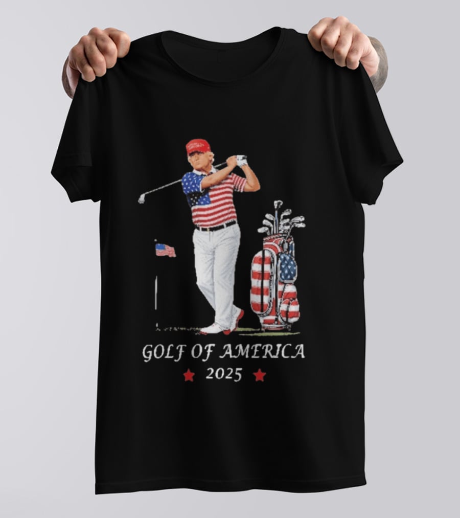 GOLF OF AMERICA 2025 Trump Red Cap Stars Stripes Golf Bag T-Shirt