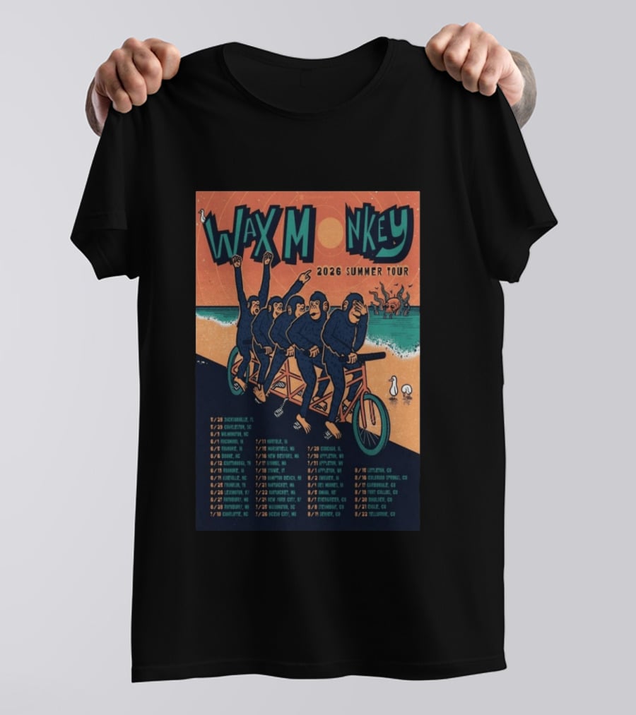 Wax Monkey 2026 Summer Tour Bicycle Monkeys Coastal Cities Concert Dates T-Shirt