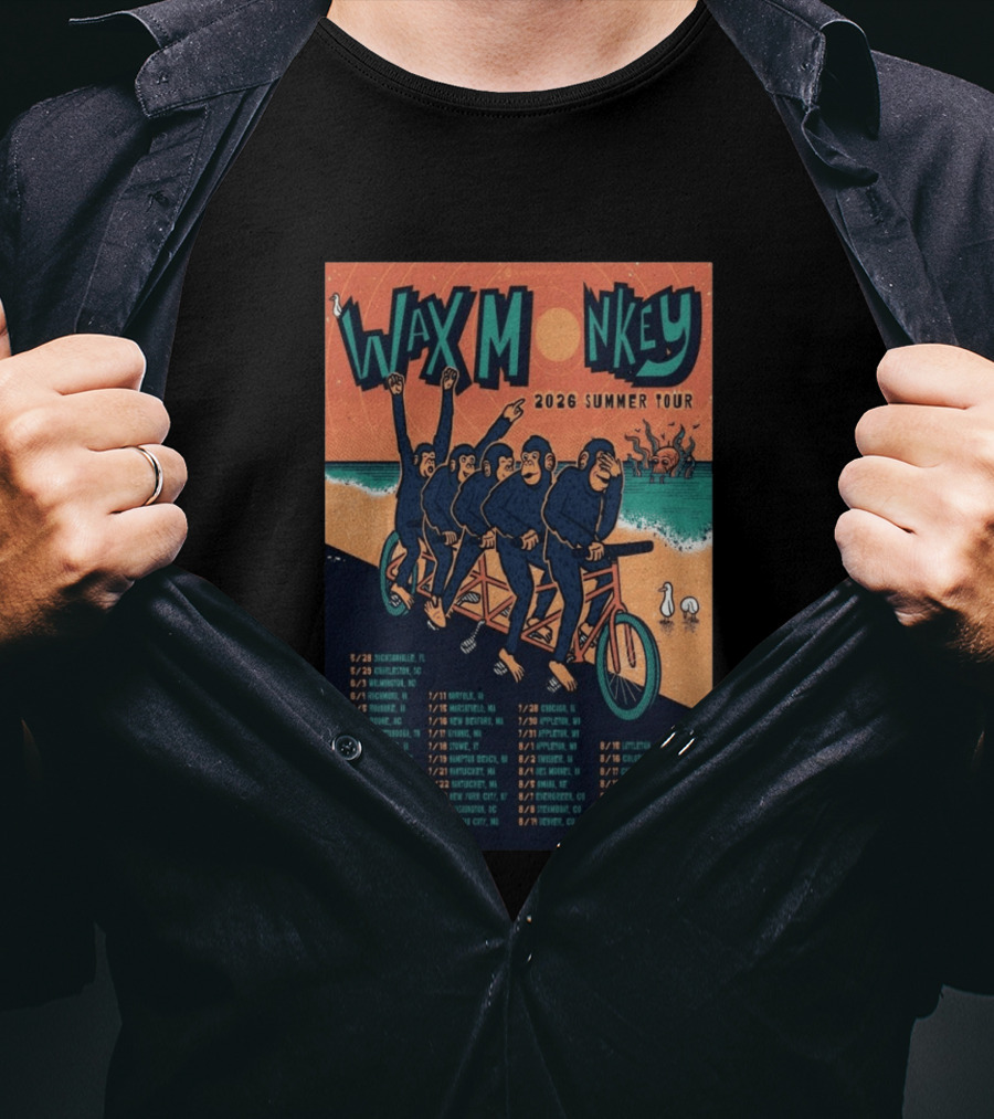 Wax Monkey 2026 Summer Tour Bicycle Monkeys Coastal Cities Concert Dates T-Shirt