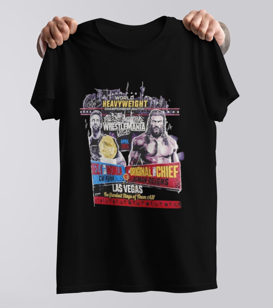 WrestleMania 42 Vegas World Heavyweight CM Punk Vs Roman Reigns T-Shirt