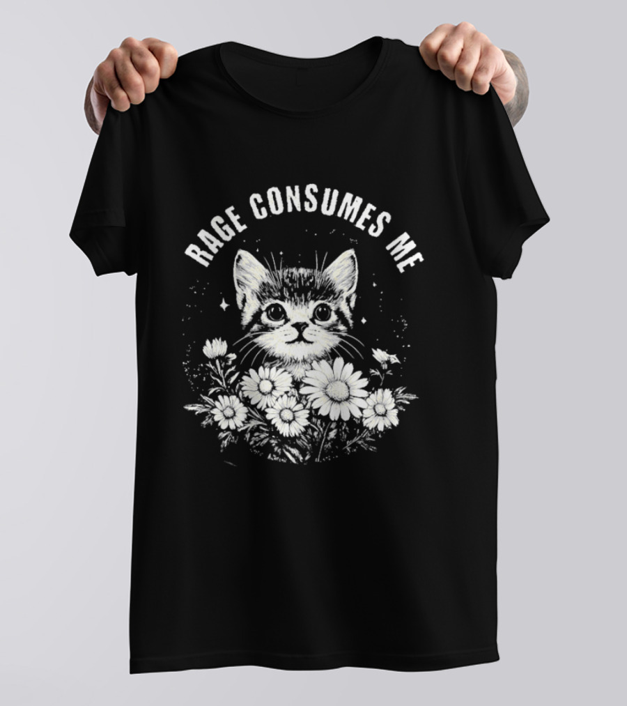 Rage Consumes Me Cat Floral Flowers And Sparkles T-Shirt