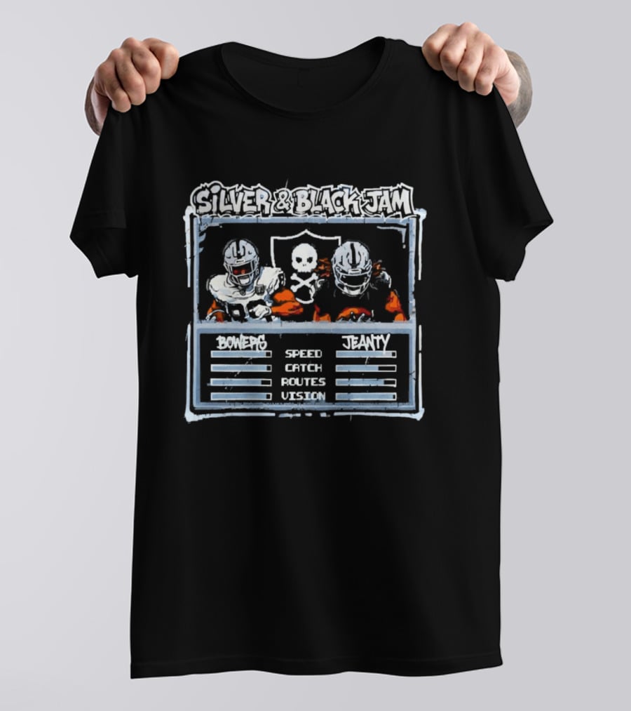 Silver Black Jam Brock Bowers Ashton Jeanty Raiders Speed Catch Routes Vision T-Shirt