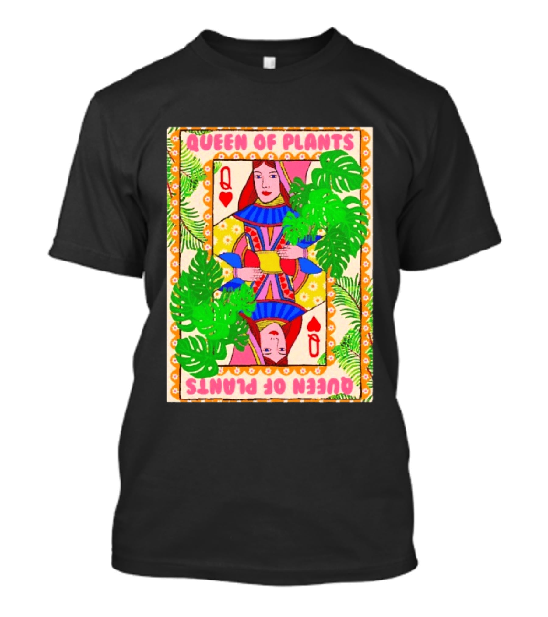Queen Of Plants Playing Card Monstera Leaves Q Heart T-Shirt
