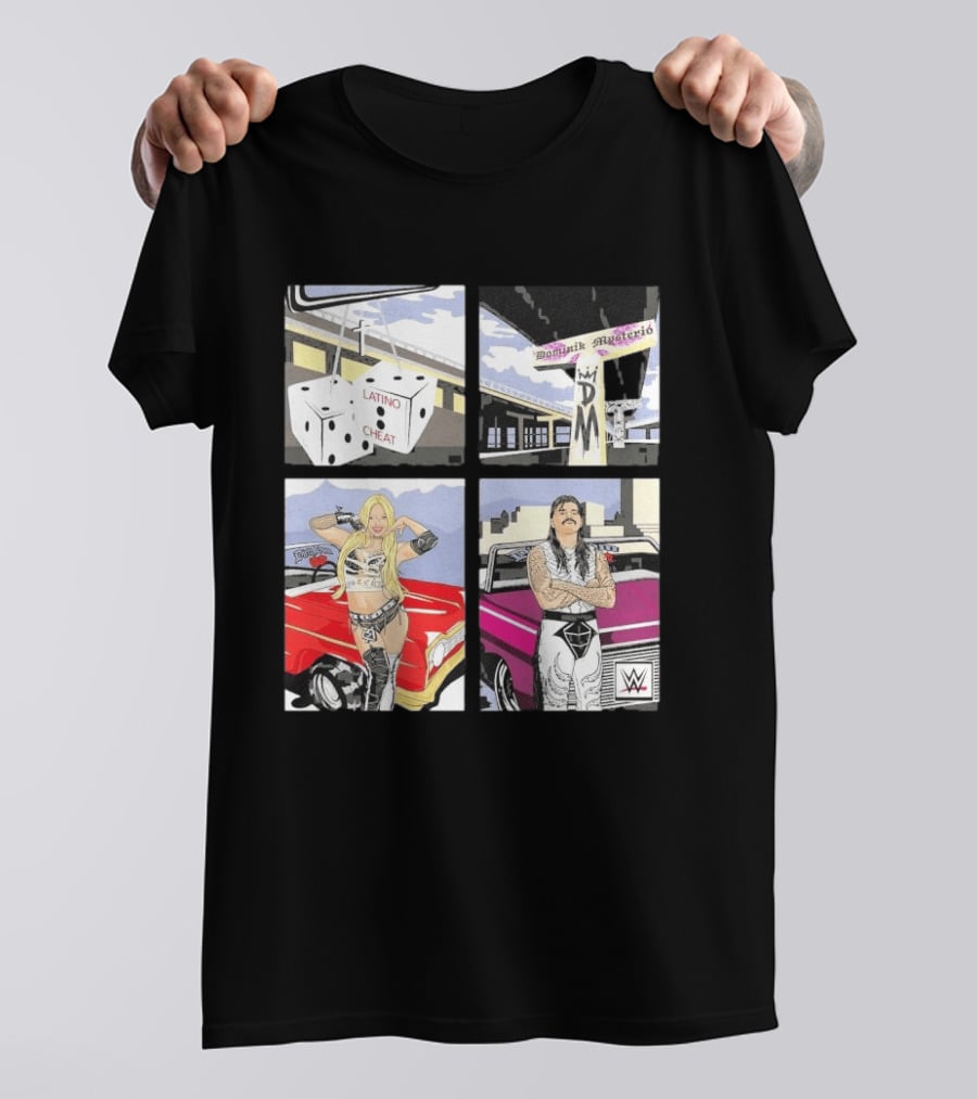Ripple Junction Dominik Mysterio Liv Morgan 00s RPG WWE Latino Cheat Dice T-Shirt