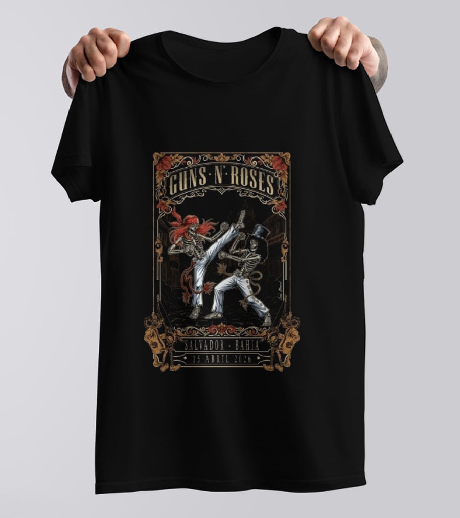 Guns N' Roses Salvador Bahia 15 Abril 2026 Skeletons Fighting T-Shirt