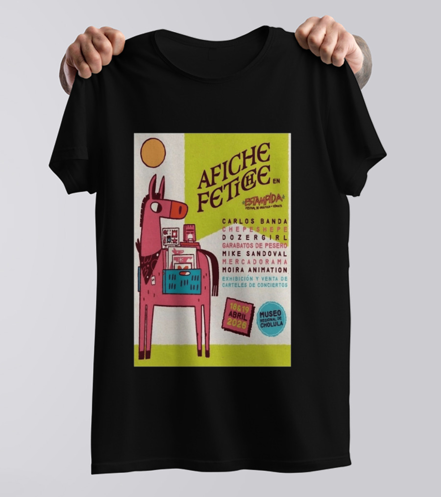 Afiche Fetiche Estampida Festival Gráfica Cómics Cholula Abril 2026 Museo Regional Exhibición Carteles Conciertos T-Shirt