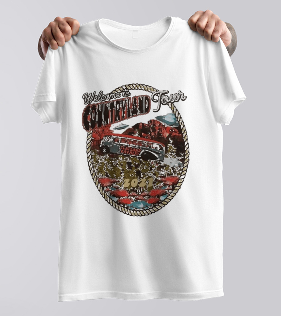 Welcome To Countryland Tour 2021 Flatland Cavalry Bus And Desert Scene T-Shirt