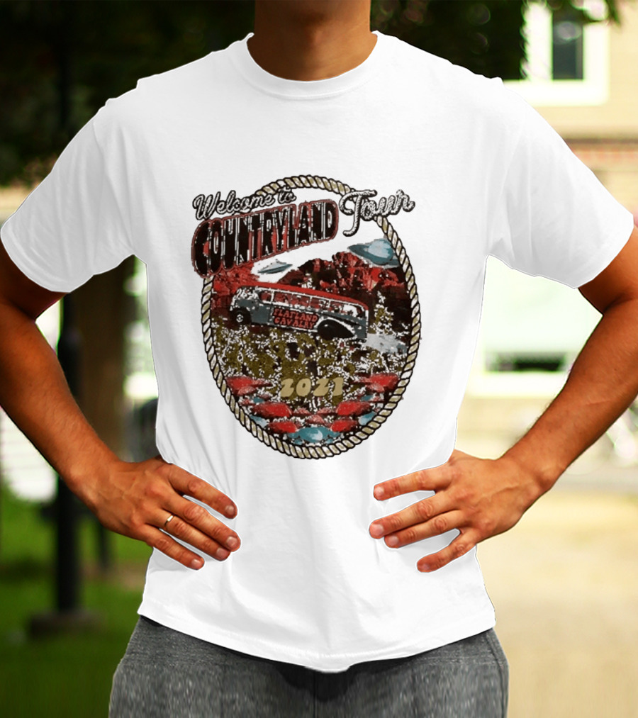 Welcome To Countryland Tour 2021 Flatland Cavalry Bus And Desert Scene T-Shirt