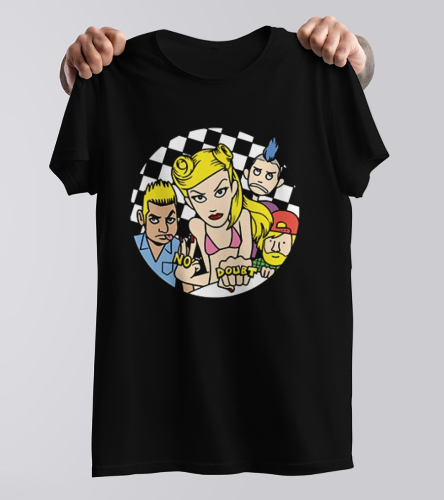 No Doubt Gwen Stefani Cartoon Band Checkered T-Shirt