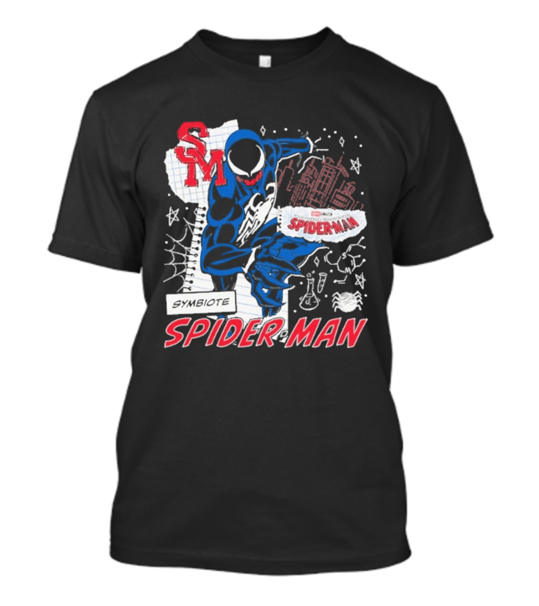 Marvel Symbiote Spider Man Sketch SM Spiderman In City Scene T-Shirt