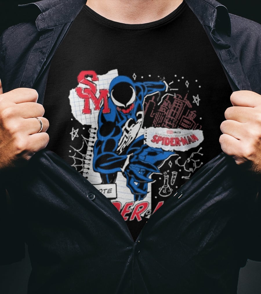 Marvel Symbiote Spider Man Sketch SM Spiderman In City Scene T-Shirt