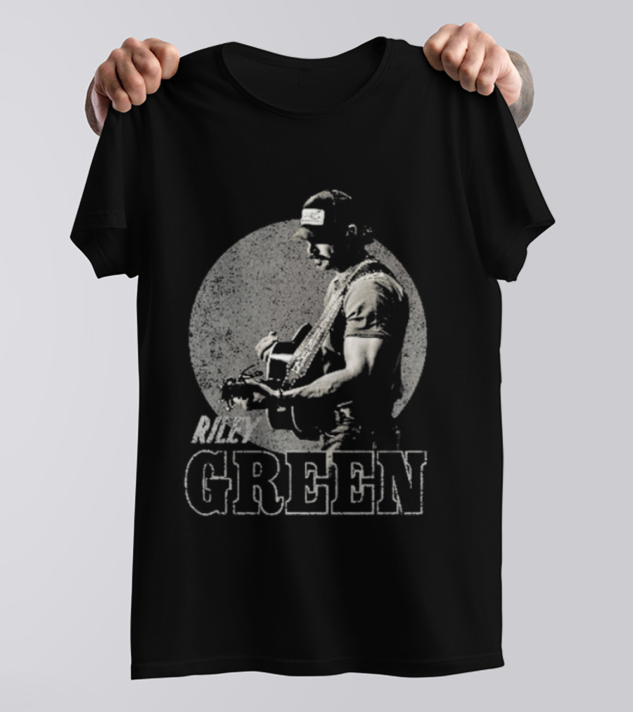 Riley Green Musician Strumming Guitar With Green T-Shirt