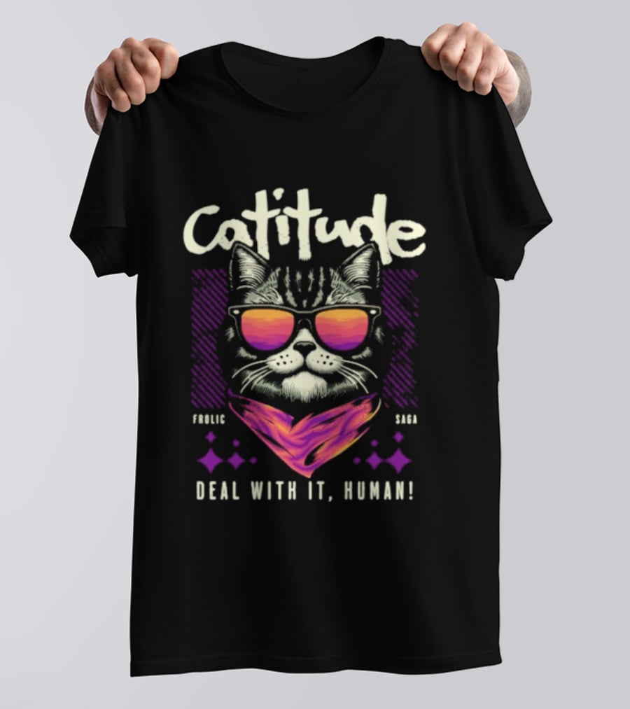 Cattitude Cool Cat Sunglasses Deal With It Human T-Shirt