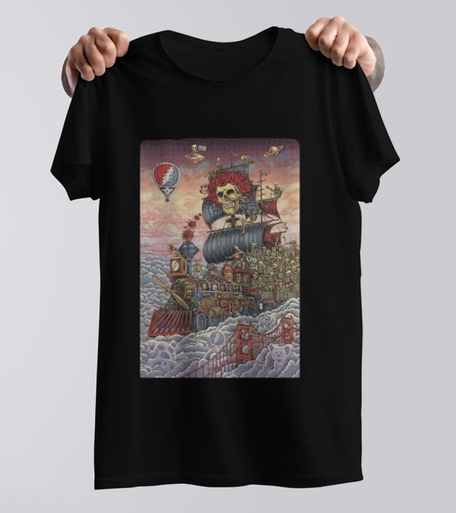 Dead And Company Emek Trip Of Fools Skull Train And Roses In Clouds T-Shirt