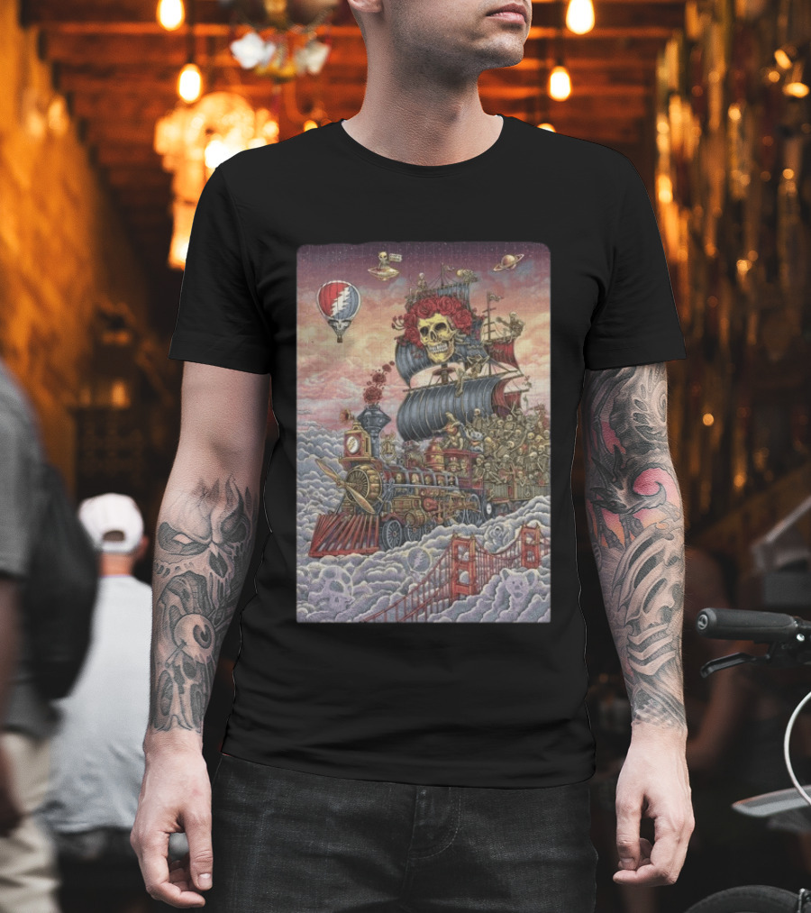 Dead And Company Emek Trip Of Fools Skull Train And Roses In Clouds T-Shirt