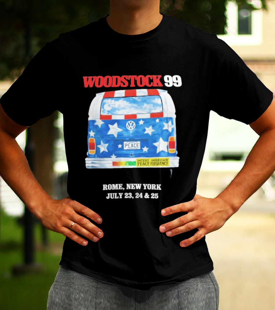 Woodstock 99 Something Very Bad Is Going To Happen Peace Frequency VW Van T-Shirt