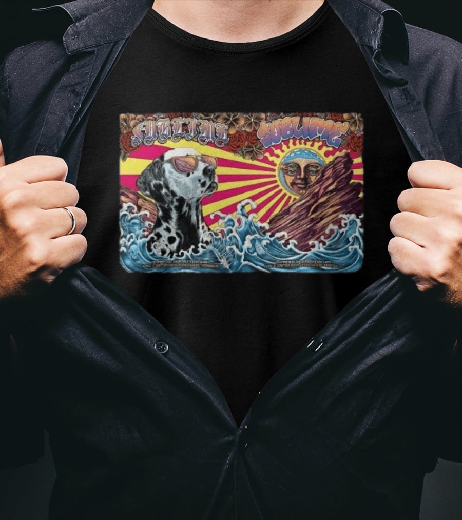 Sublime Red Rocks April 17 18 2026 Morrison CO Dalmatian Sunglasses Sun Waves Roses T-Shirt