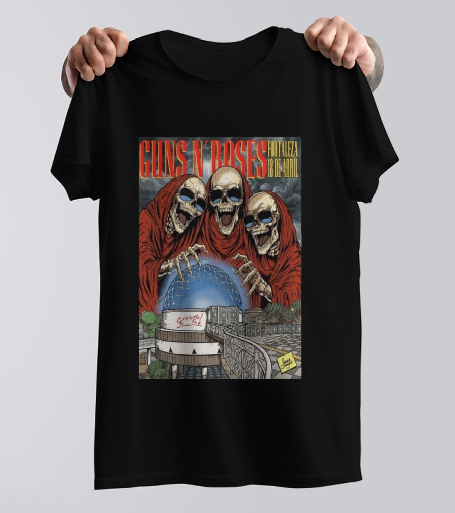 Guns N' Roses Fortaleza 18 De Abril Skeleton Red Hooded Figures Concert T-Shirt