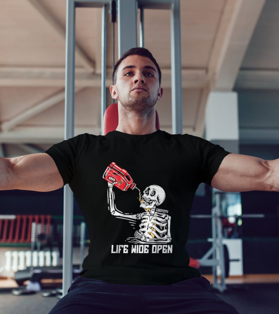 Cboystv Life Wide Open Skeleton Drinking Soul Fuel T-Shirt
