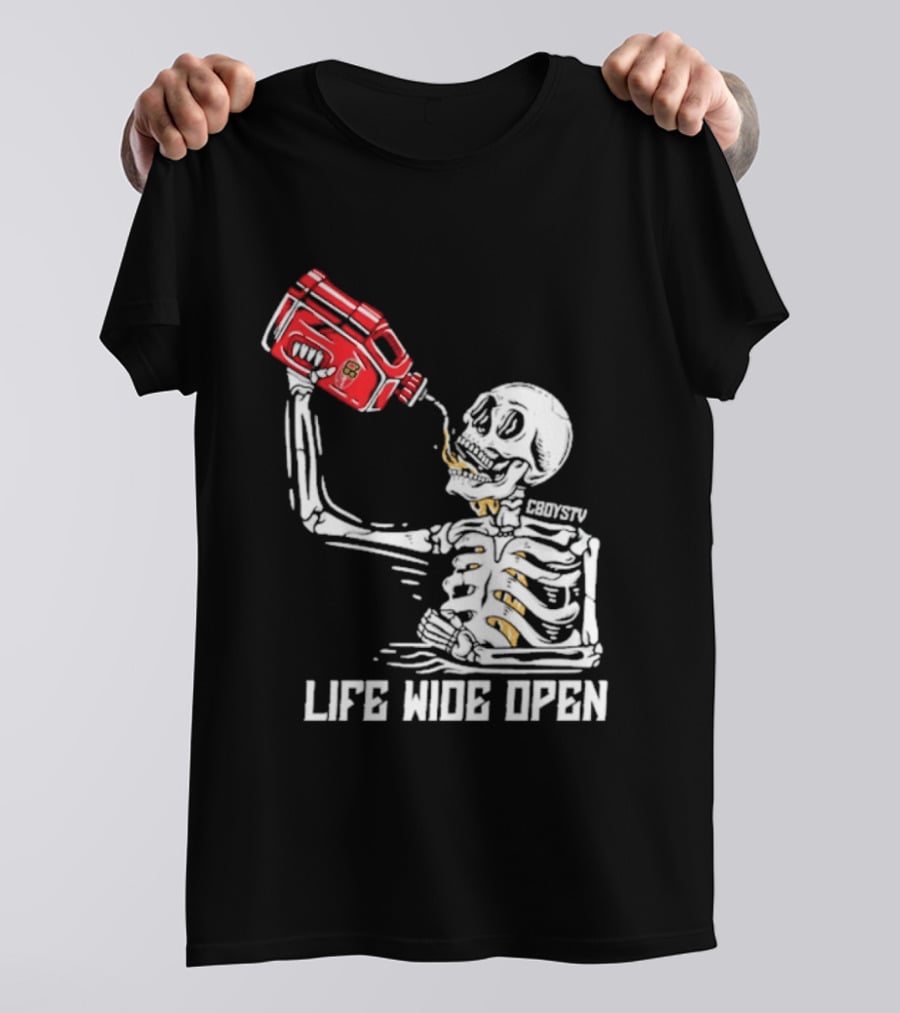 Cboystv Life Wide Open Skeleton Drinking Soul Fuel T-Shirt