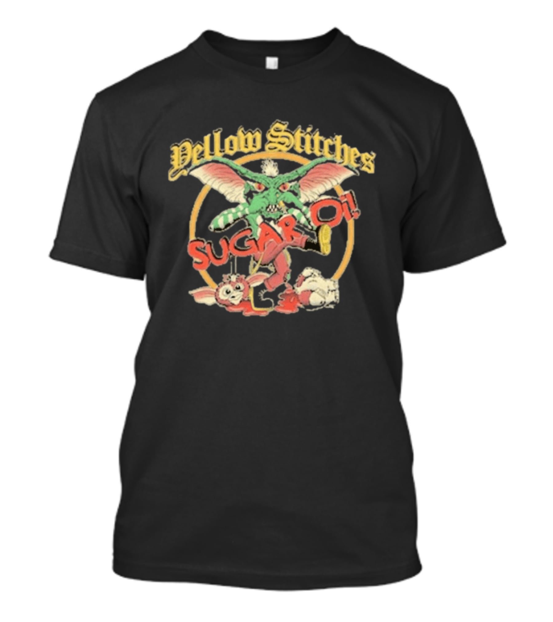 Yellow Stitches Sugar Oi Creature With Wings And Mischievous T-Shirt