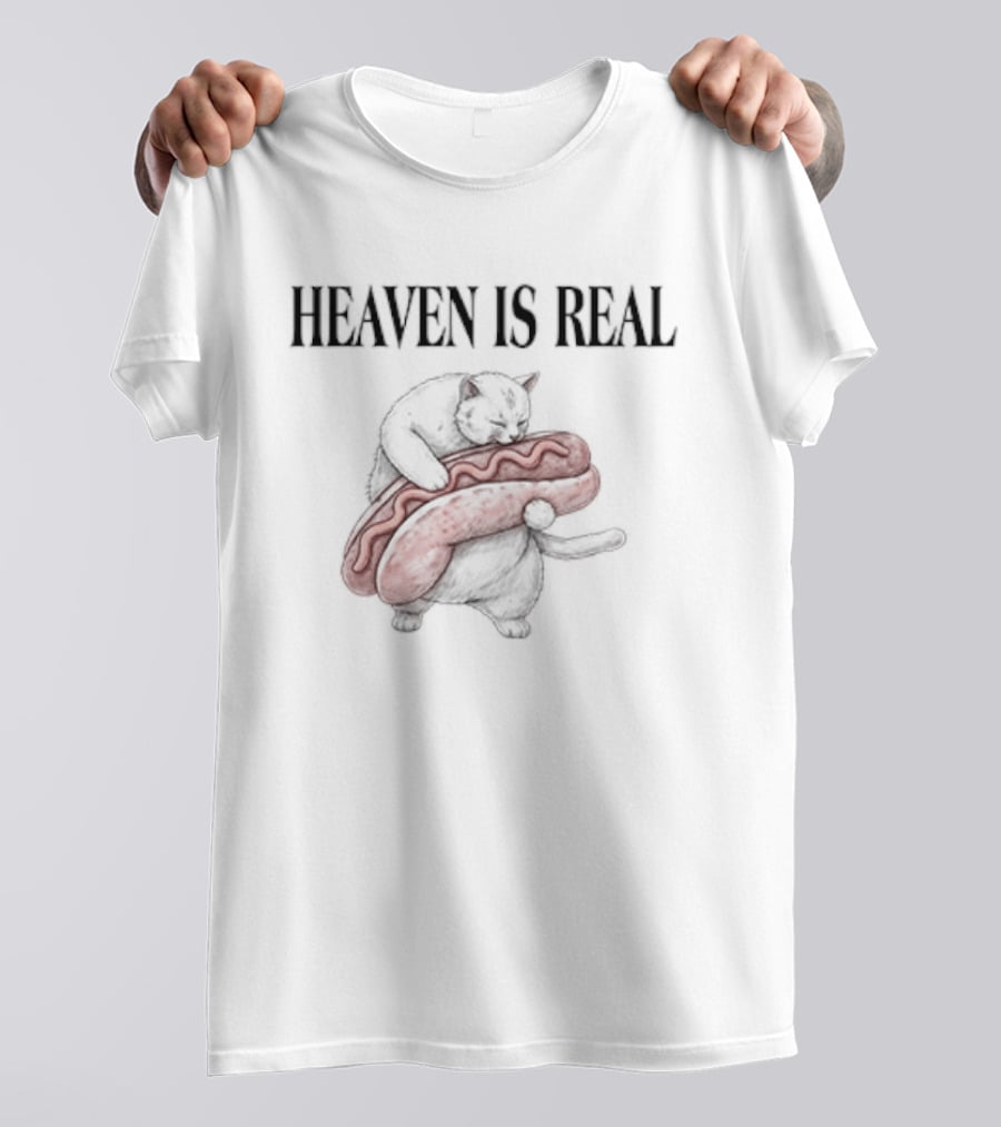 Heaven Is Real Cat Holding Giant Hot Dog T-Shirt