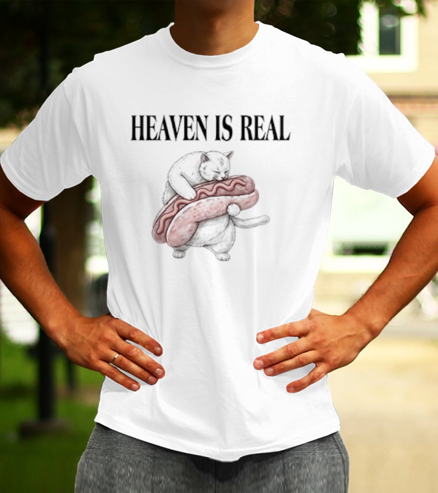 Heaven Is Real Cat Holding Giant Hot Dog T-Shirt