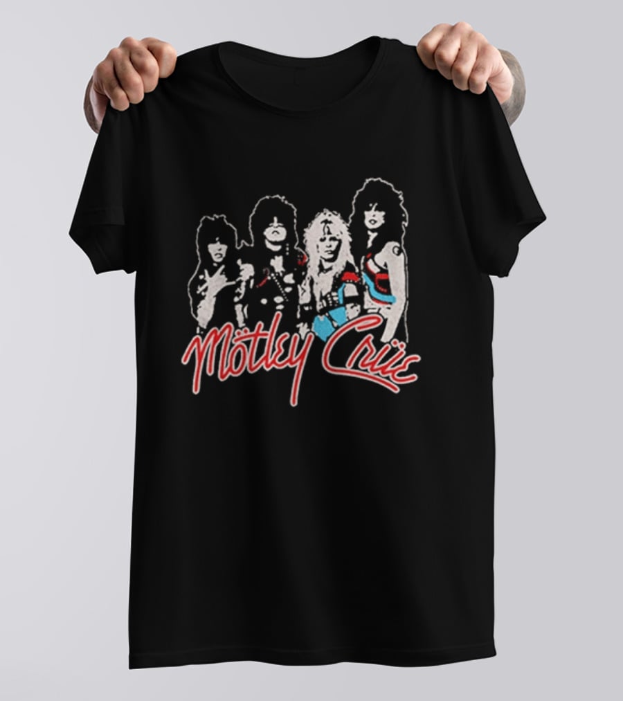 Motley Crue Band Members Sketch Red And Blue Outlines T-Shirt