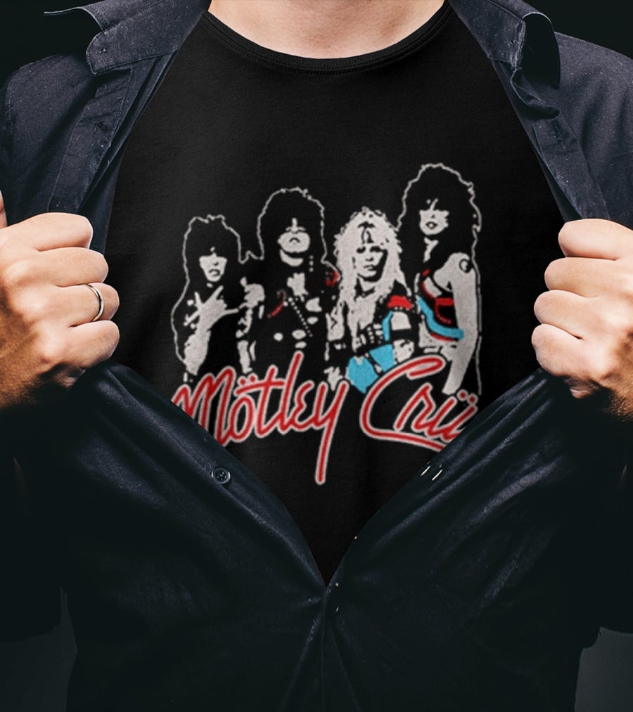 Motley Crue Band Members Sketch Red And Blue Outlines T-Shirt