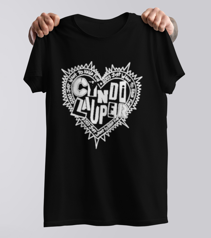 Cyndi Lauper Faded Black Punk Heart Spiked Lettering T-Shirt