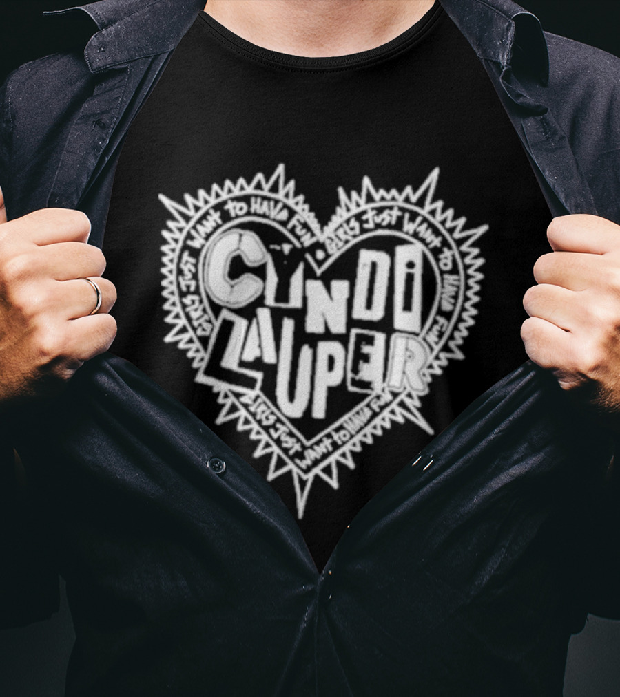 Cyndi Lauper Faded Black Punk Heart Spiked Lettering T-Shirt