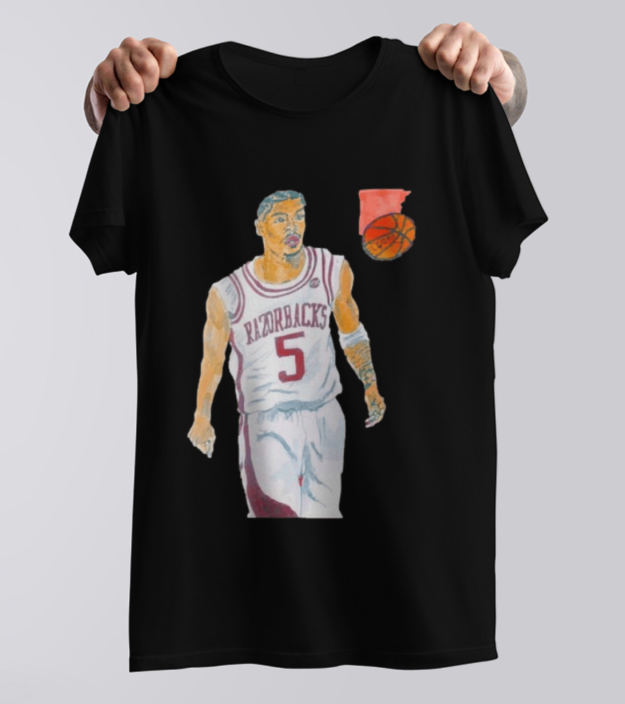 Arkansas Razorbacks Basketball Darius Acuff Jr. Caricature Player Number 5 T-Shirt