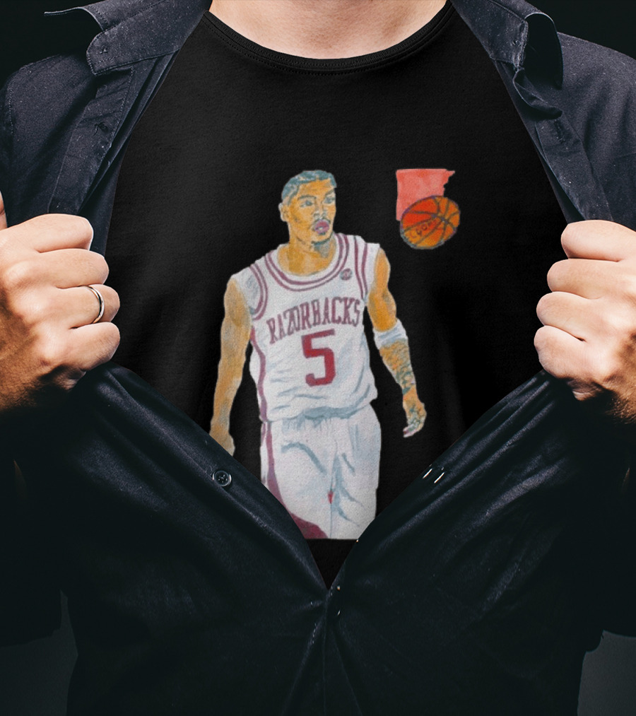Arkansas Razorbacks Basketball Darius Acuff Jr. Caricature Player Number 5 T-Shirt