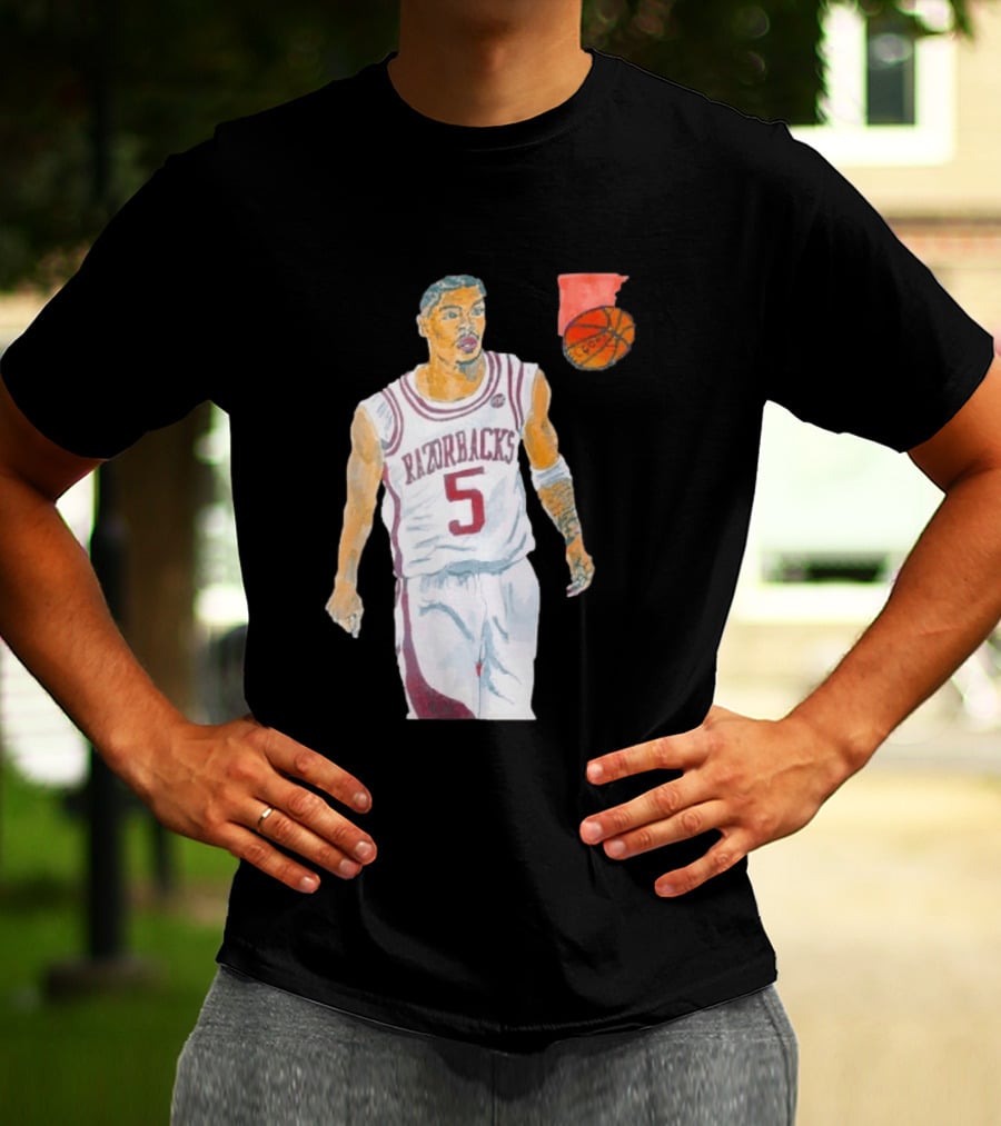 Arkansas Razorbacks Basketball Darius Acuff Jr. Caricature Player Number 5 T-Shirt