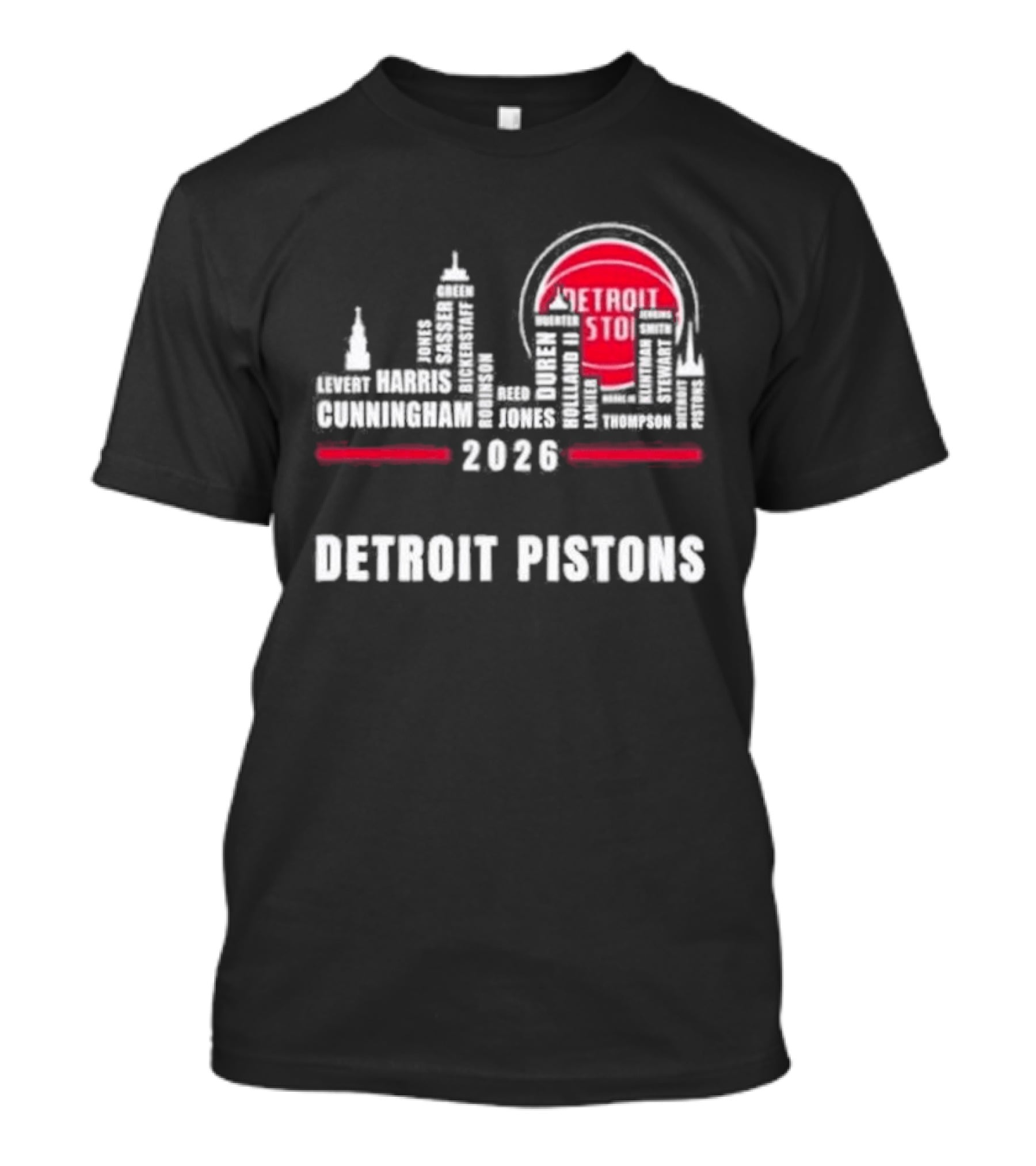 Detroit Pistons 2026 City Skyline Greatest Of All Time Players T-Shirt