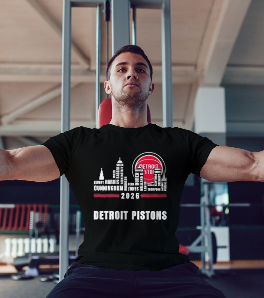 Detroit Pistons 2026 City Skyline Greatest Of All Time Players T-Shirt