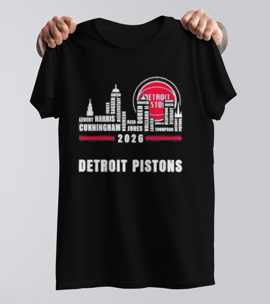 Detroit Pistons 2026 City Skyline Greatest Of All Time Players T-Shirt