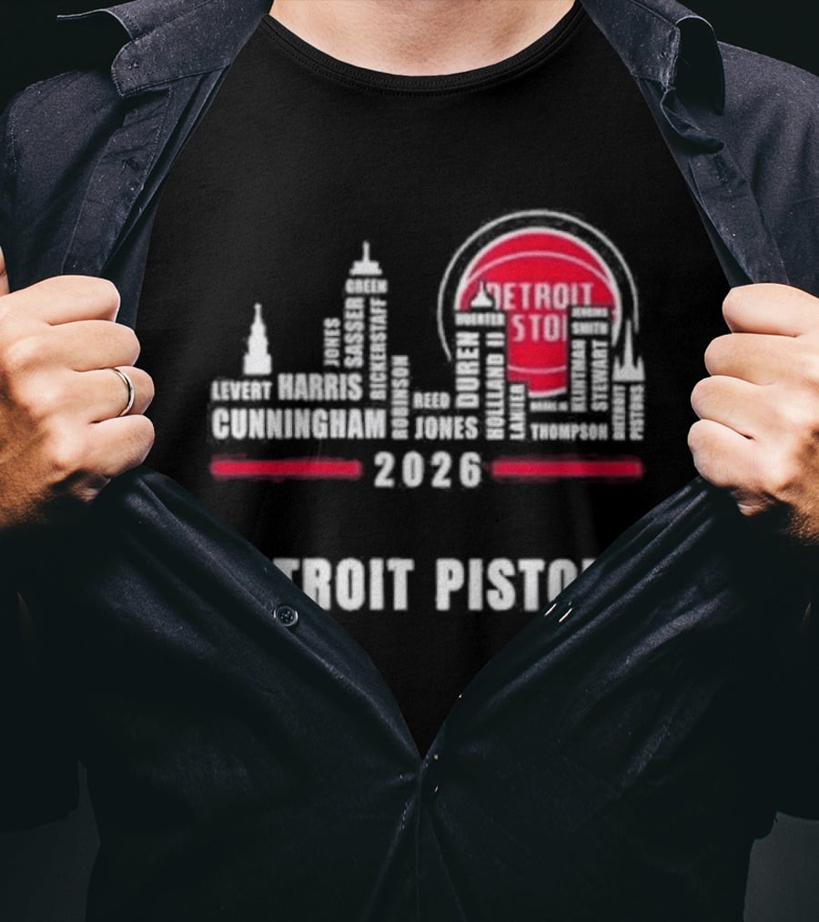 Detroit Pistons 2026 City Skyline Greatest Of All Time Players T-Shirt