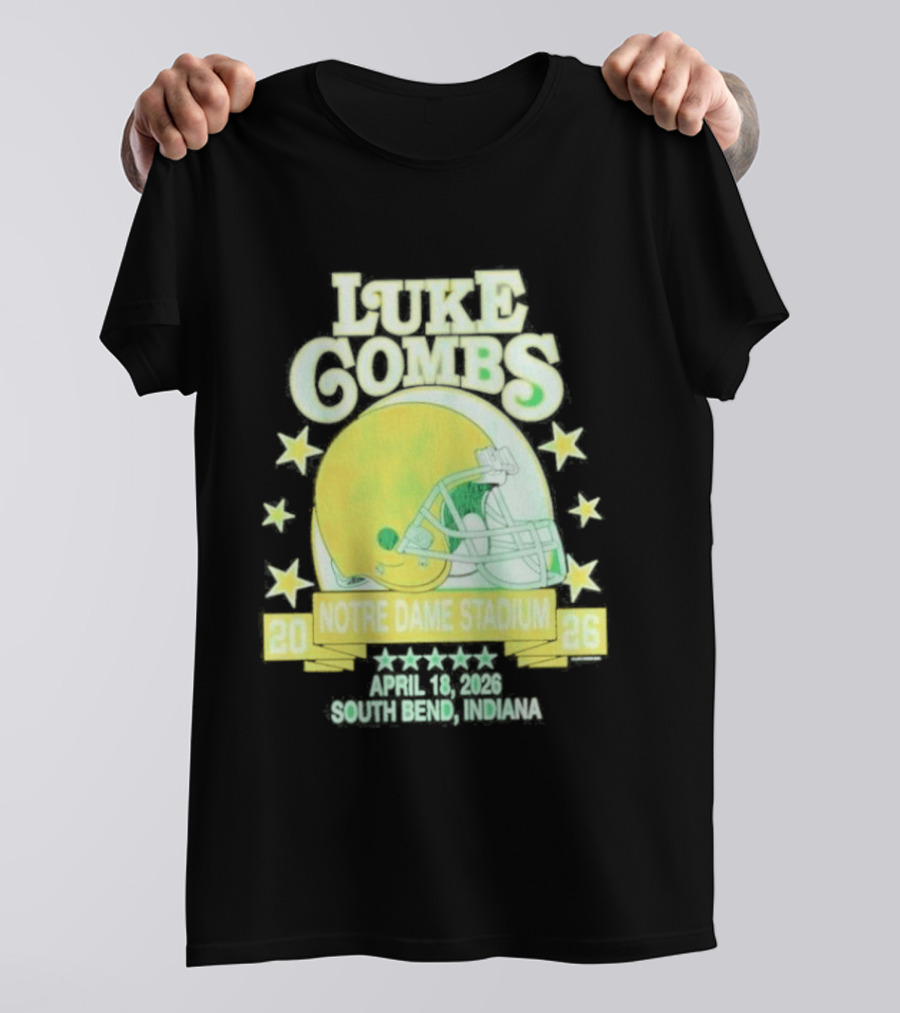 Luke Combs Notre Dame Stadium April 2026 South Bend Indiana Football Helmet Stars T-Shirt