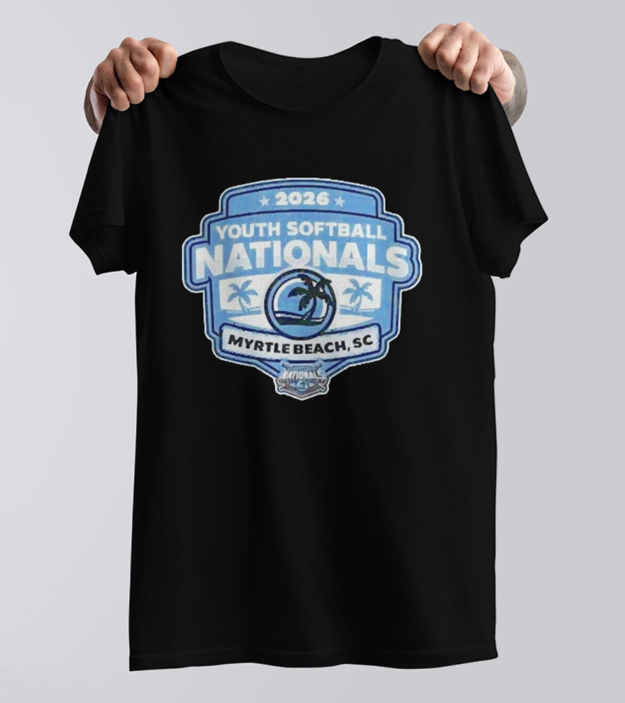 2026 Youth Softball Nationals Myrtle Beach SC With Palm Trees And Beach Scene T-Shirt