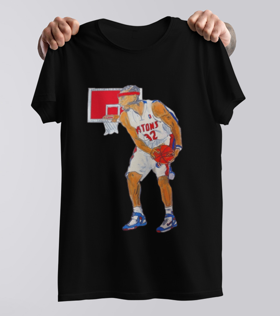 Richard Hamilton Pistons Let It Rip 32 Basketball Action T-Shirt