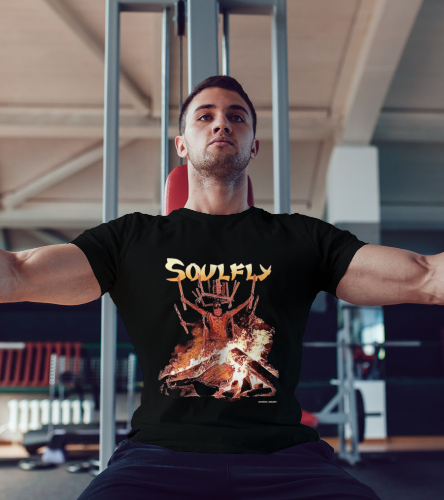 Soulfly Chama Tribal Warrior With Flaming Bonfire T-Shirt