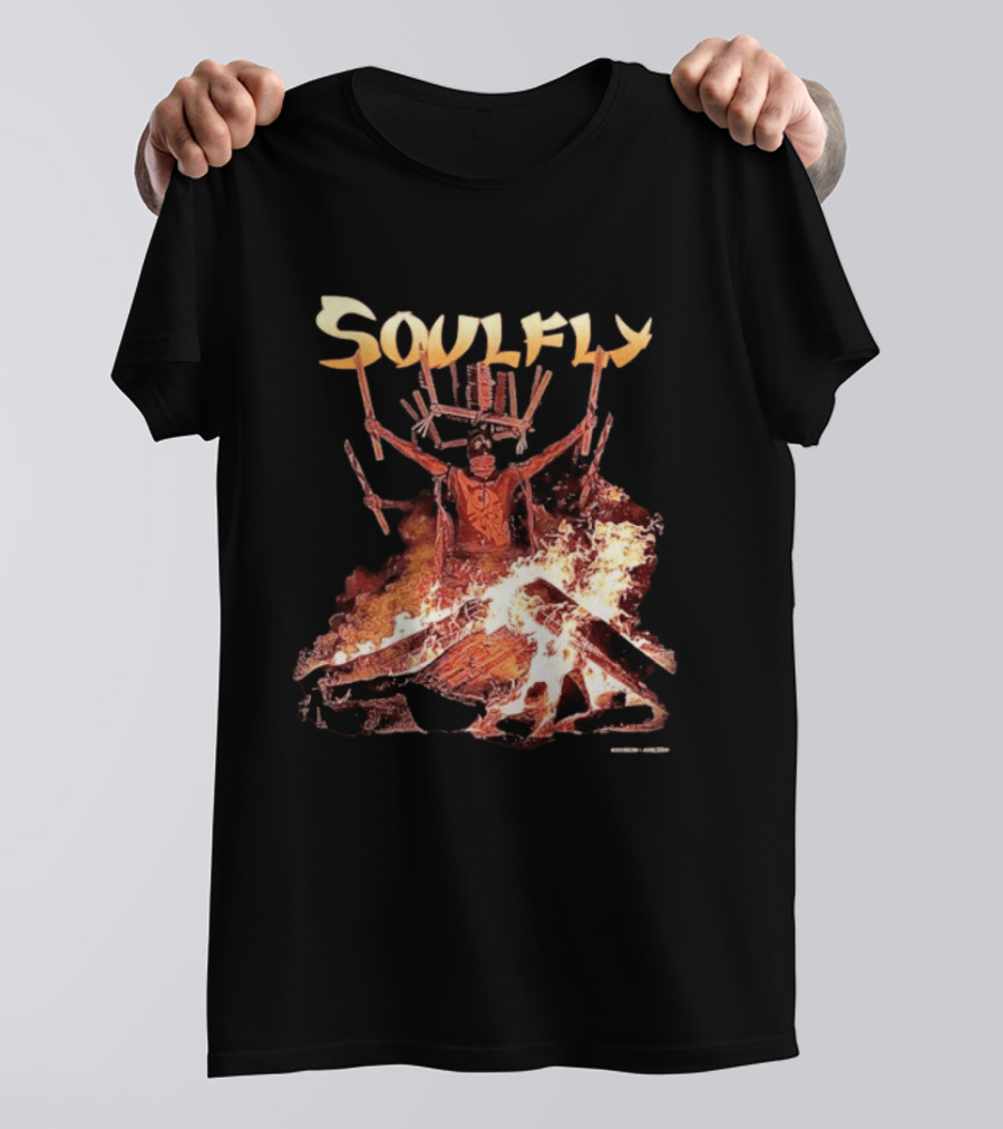Soulfly Chama Tribal Warrior With Flaming Bonfire T-Shirt
