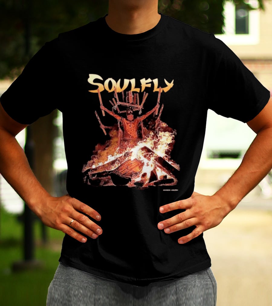 Soulfly Chama Tribal Warrior With Flaming Bonfire T-Shirt